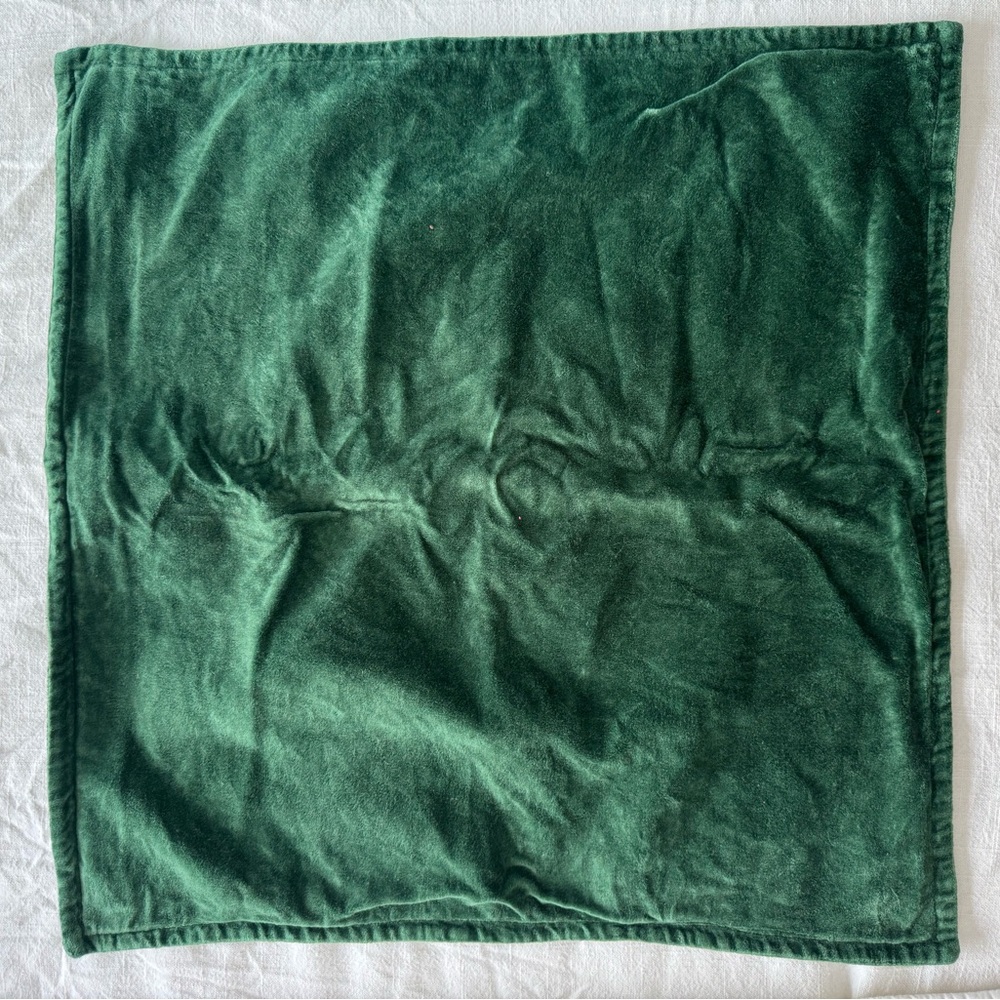 Crate & Barrel Green Organic Washed Cotton Velvet Throw Pillow Cover 20"x20"